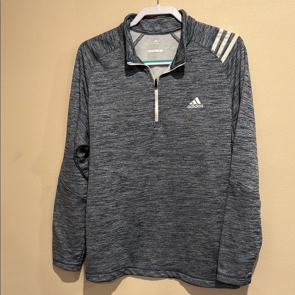 Adidas Gray Zip Up Sweater with Stripes Comfortable Versatile Athletic Casual